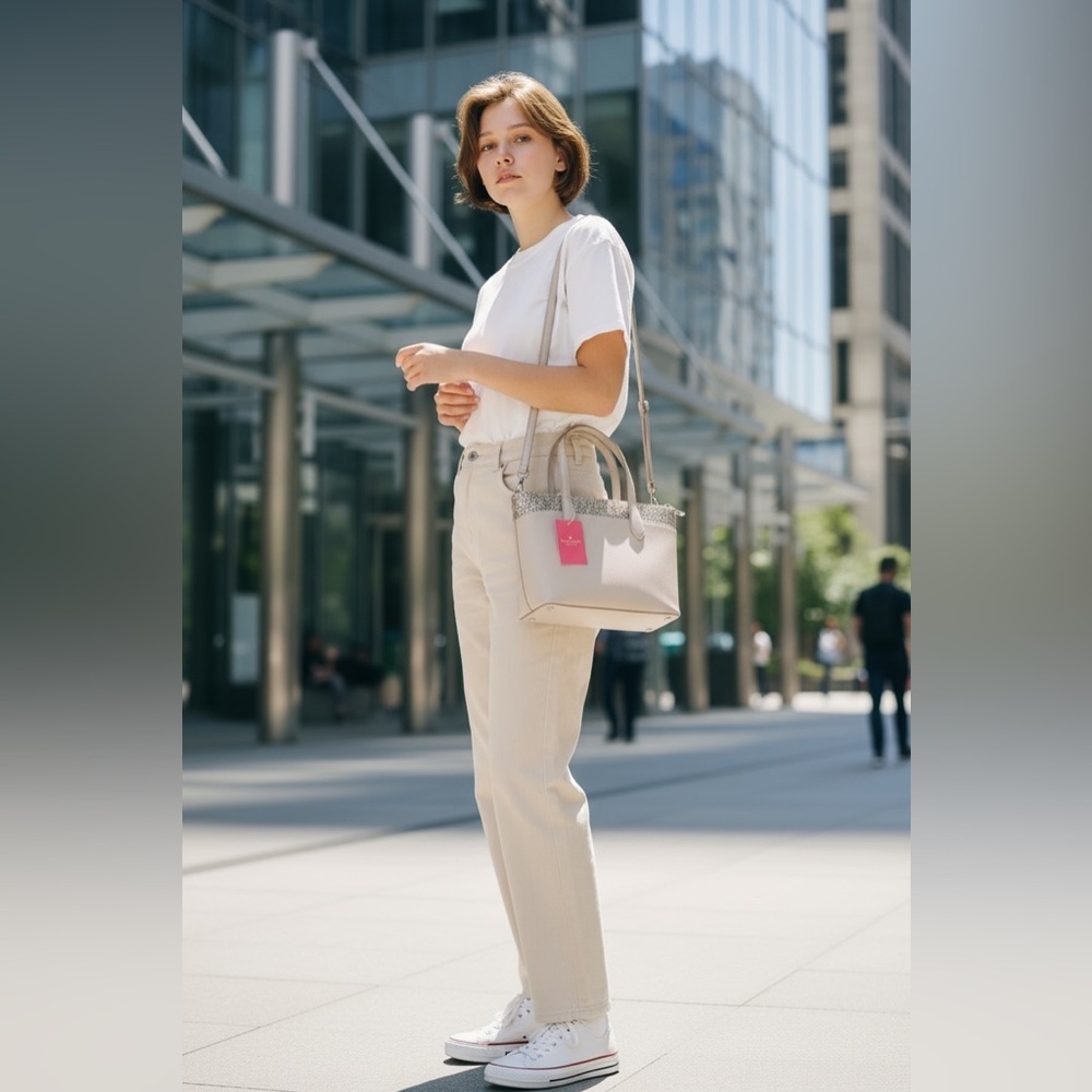 kate spade Cream and Gray Top-Handle Satchel with Pink Tag - Picture 8 of 9
